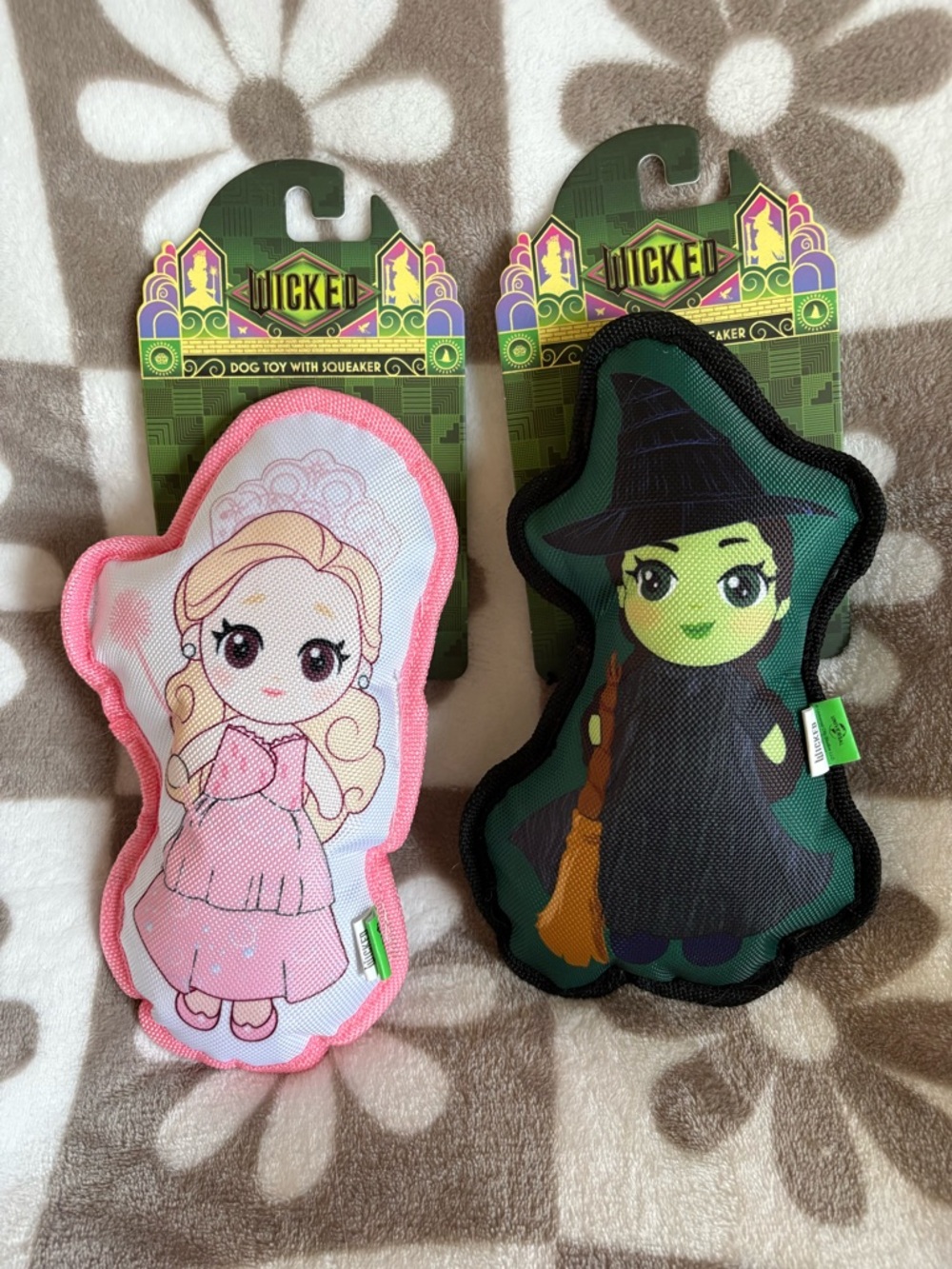Wicked Plush Dog Squeaky Toys - Glinda & Elphaba (Pink + Green)